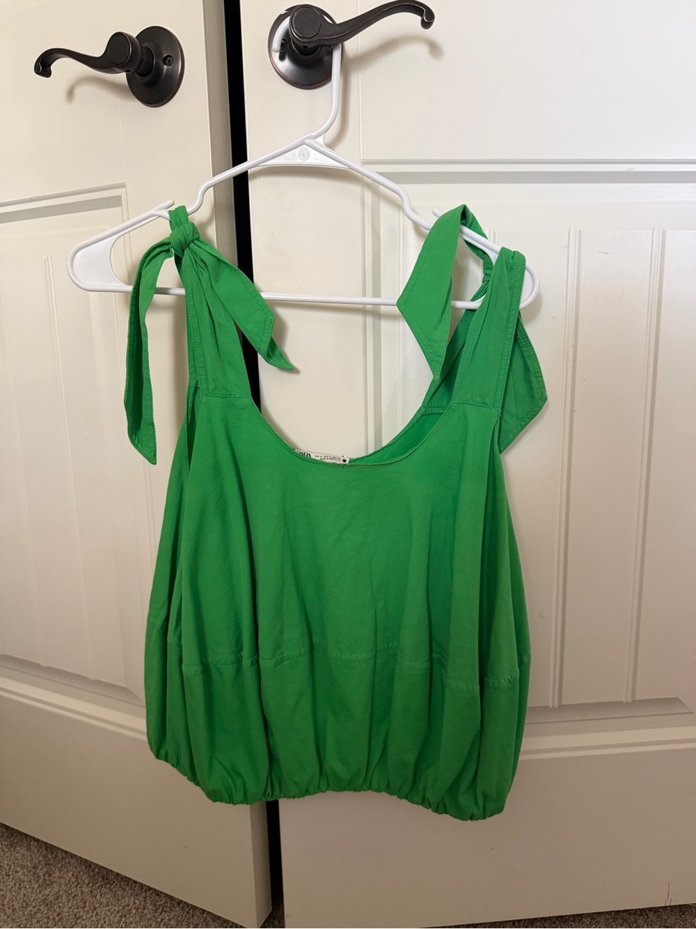 Zara Bright Green Tie-Shoulder Bubble Hem Tank Top